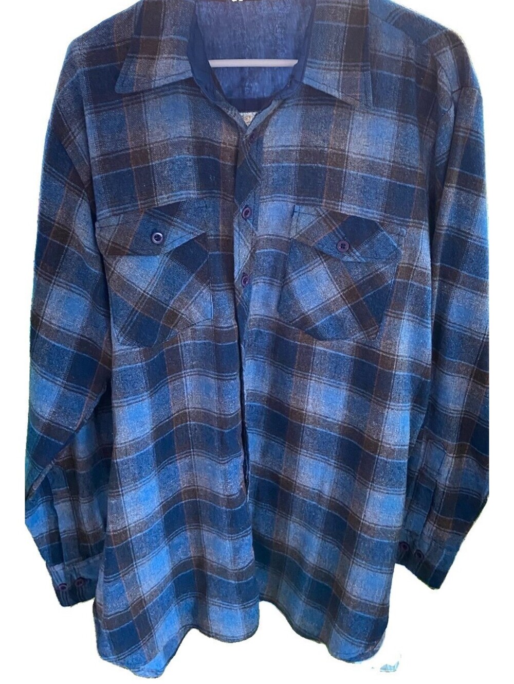 VIntage Brave Bull Flannel Jacket Button Down Blue Plaid Men's Sz XL